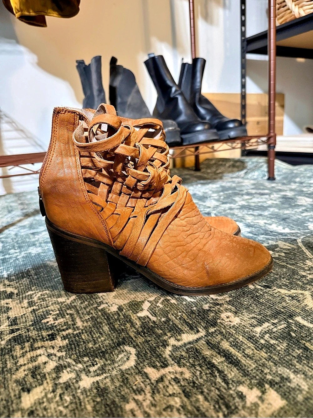 Free People In The Loop Woven Boot Brown Heeled Boots US 8